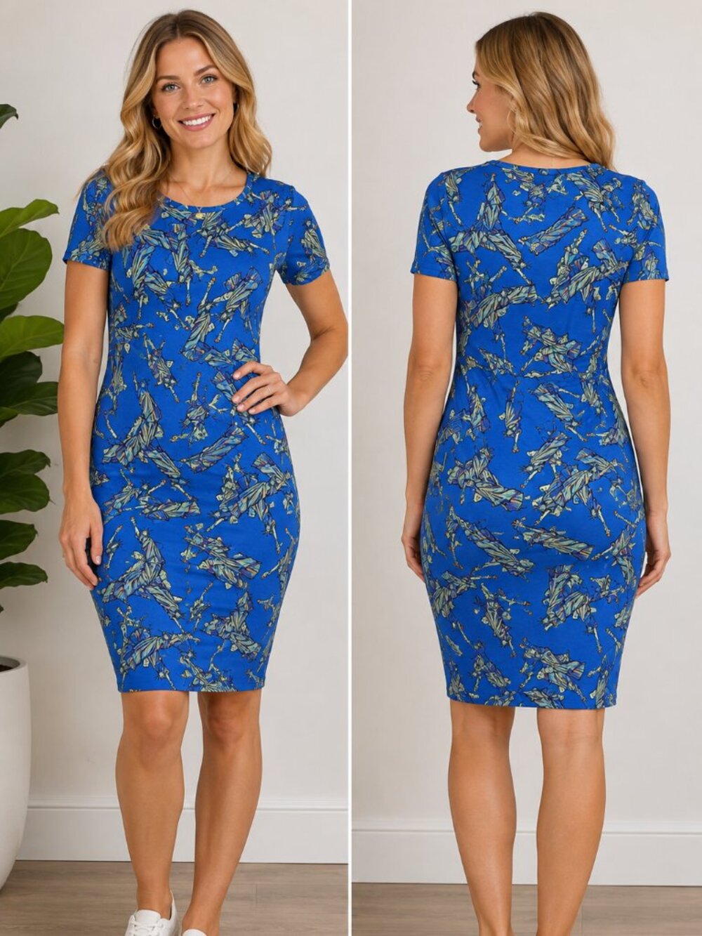 LuLaRoe Julia Dress Women's XS Blue Statue of Liberty Print Stretch Bodycon Midi